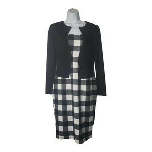 Oxiuli Fashion Dress Size M Black White Knee Length Plaid Women's